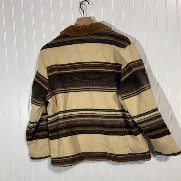 Woolrich Womens Wool Jacket Medium Striped Brown Cream Corduroy Collar USA Made - Picture 2 of 10